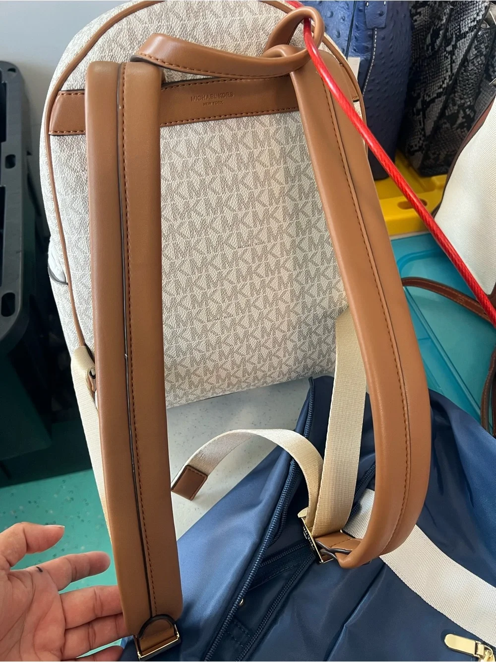 Michael Kors Cream and Brown Logo Backpack